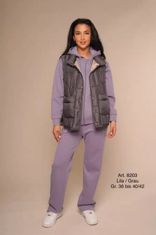 Frühling 8203 | Freizeitanzug+graue Weste | Baumwolle | leicht | Lila | gerade Hose | Große  L