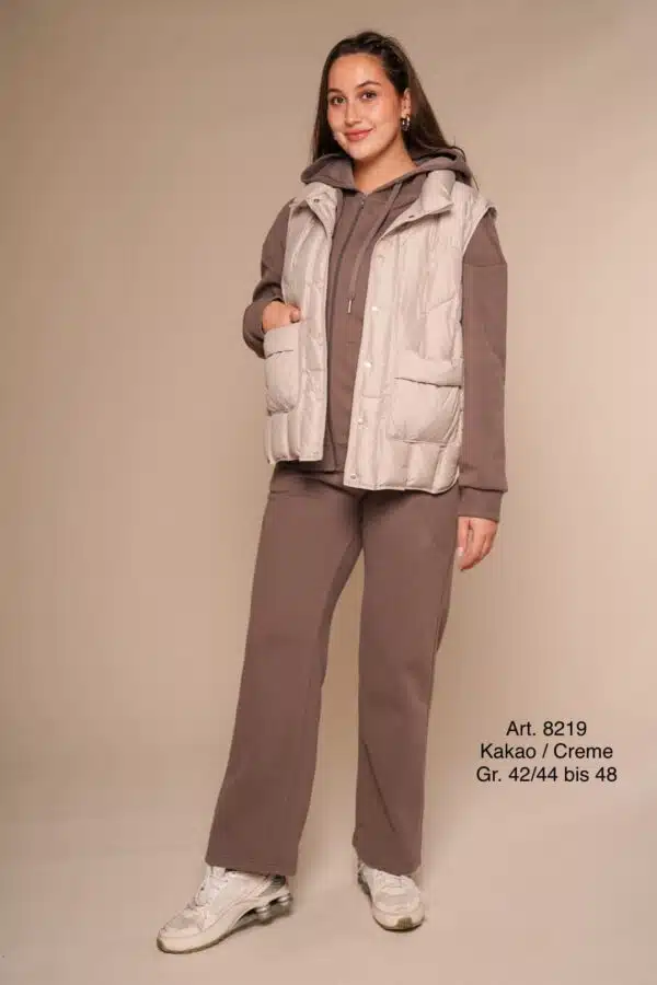 Frühling 8219 | Freizeitanzug+creme Weste | leicht | Baumwolle | gerade Hose | Kakaofarbe | Größen XL und 2XL