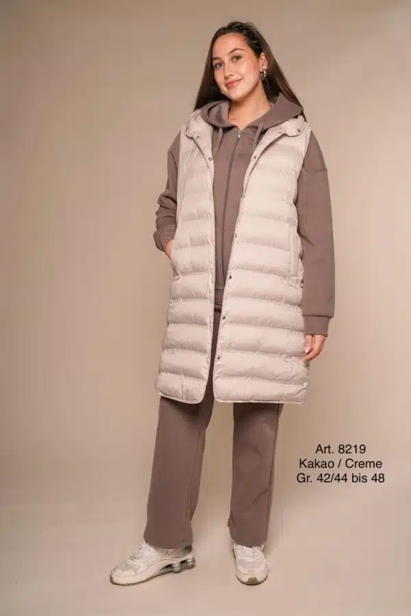 Frühling 8219 | Freizeitanzug+creme lange Weste | leicht | Baumwolle | gerade Hose | Kakaofarbe | Große 2XL