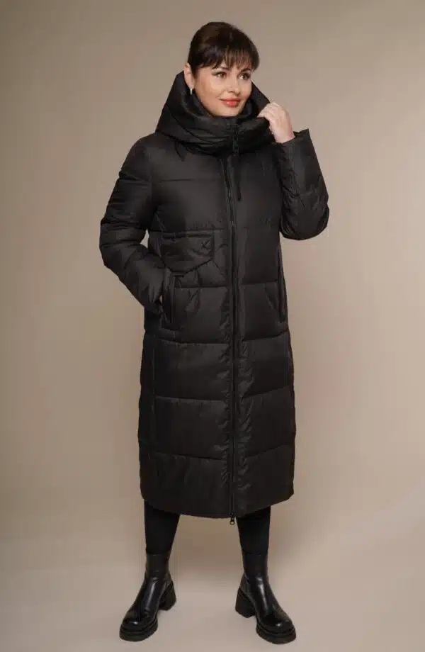 Art 5181 | Wintermantel | Damen | schwarz | LANG | Winter | Kapuze | 40, 42, 44. DE-GR