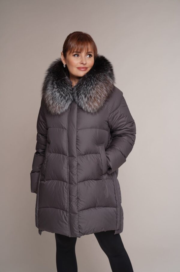 Art 507 | Daunenjacke | Winterjacke | Dauen | Graphitfarbe | leicht | Kapuze | Fuchs | 44. DE-GR