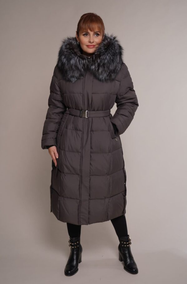 Art 6010 | Wintermantel | grau | Damen | LANG | tailliert | Silberfuchs | 42, 44, 46. DE-GR