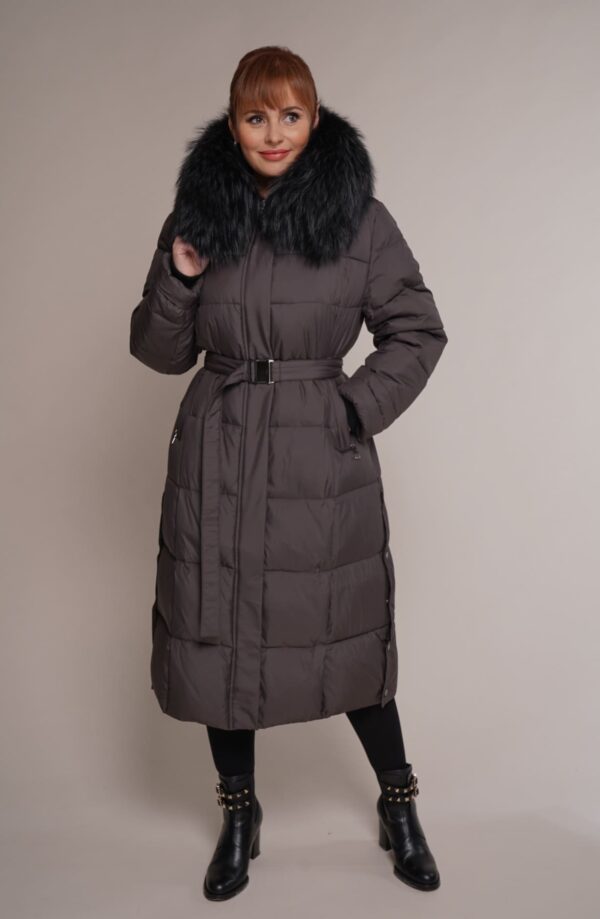 Art 6010 | Wintermantel | grau | Damen | LANG | tailliert | Waschbär | 42, 44, 46. DE-GR