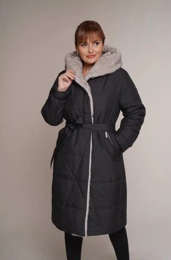 Art 691 | Wintermantel | Kunstpelz | schwarz | Damen | Kamelwolle | 42. DE-GR