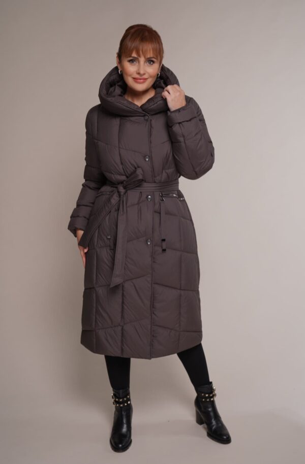 Art 7024 | Wintermantel | Damen | grau | LANG | Winter | Kapuze | 42, 44, 48, 50. DE-GR