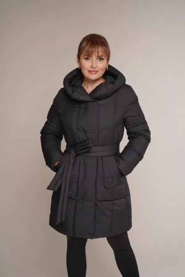 Art 7036 | Wintermantel | Damen | schwarz | mittellang | Winter | Kapuze | 36. DE-GR