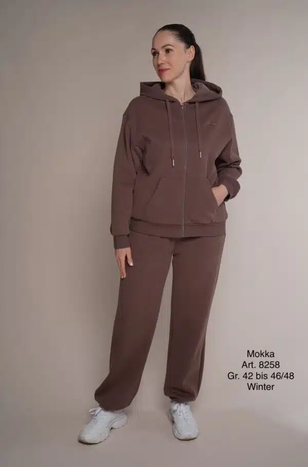 Winter 8258 | Freizeitanzug | Baumwolle | gerade Hose mit Tunnelzug | braun | Größen 2XL und 3XL