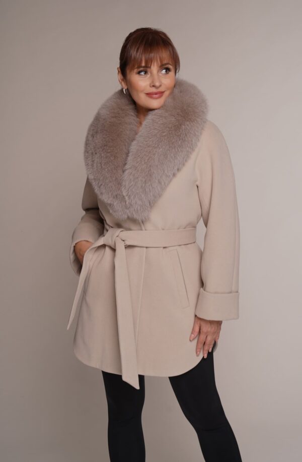 Art 8565 | Mantel | Damen | Wolle | Kaschmir | Polarfuchs | hellbeige | Herbst | Winter | 42. und 48. DE-GR