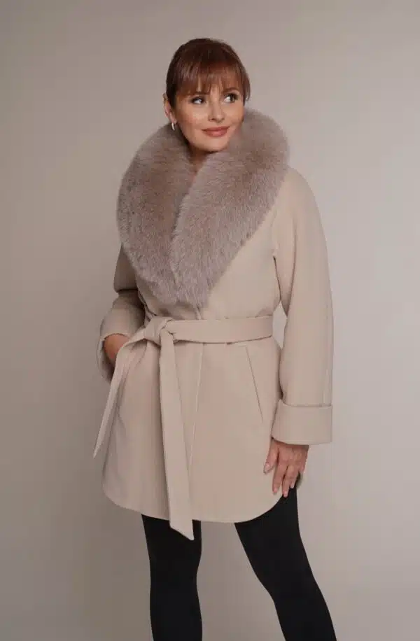 Art 8565 | Mantel | Damen | Wolle | Kaschmir | Polarfuchs | hellbeige | Herbst | Winter | 42. und 48. DE-GR