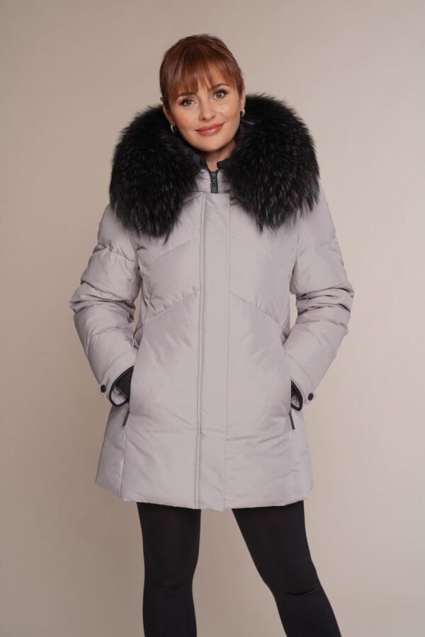 Art 6186 | Winterjacke | Damen | tailliert | grau | Parka | Waschbär | 38, 40, 42, 44. DE-GR