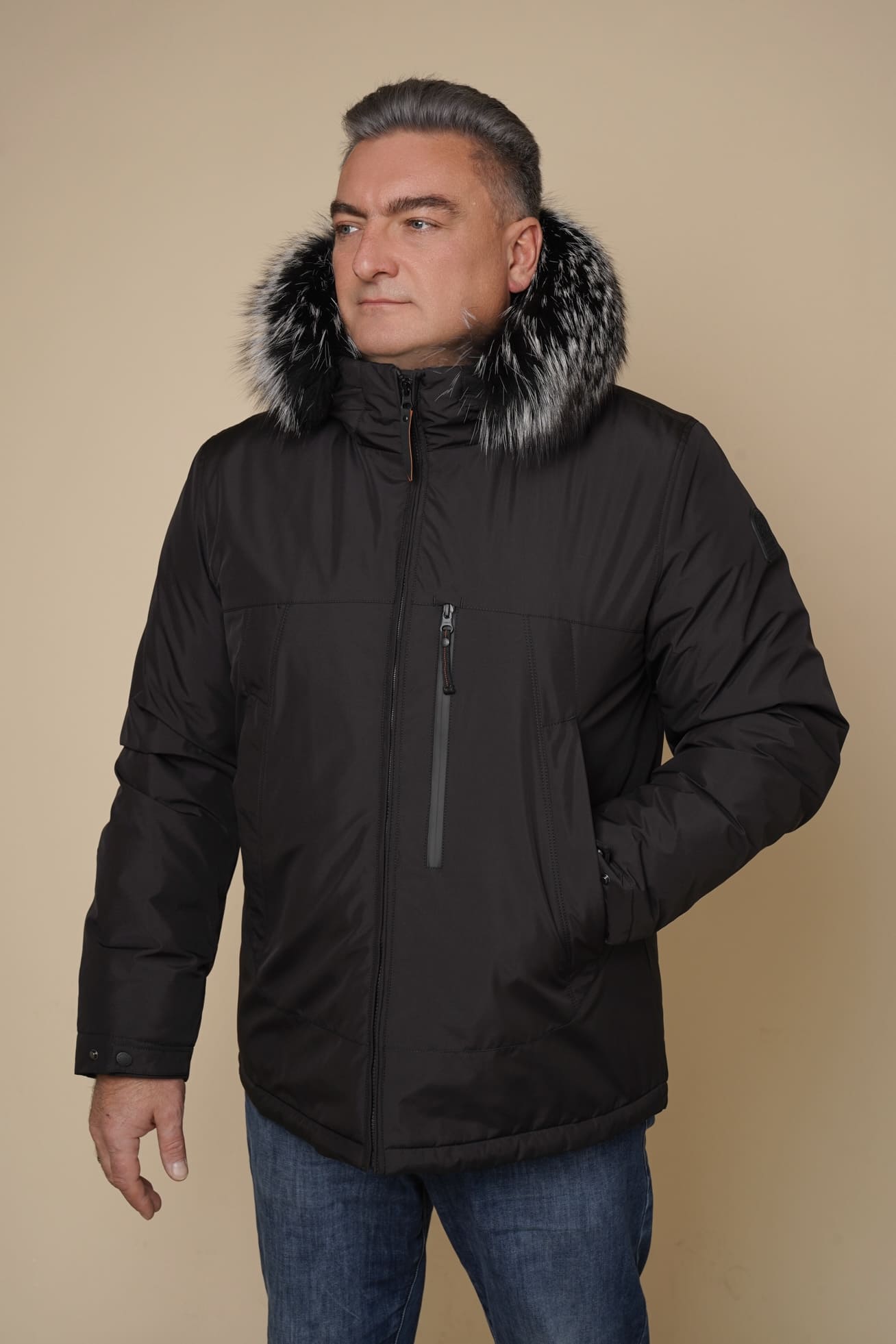 Art 1260 | Winterjacke | Herren | leicht | schwarz | Parka | Fuchs | 46, 48, 52, 54, 56, 58. GR