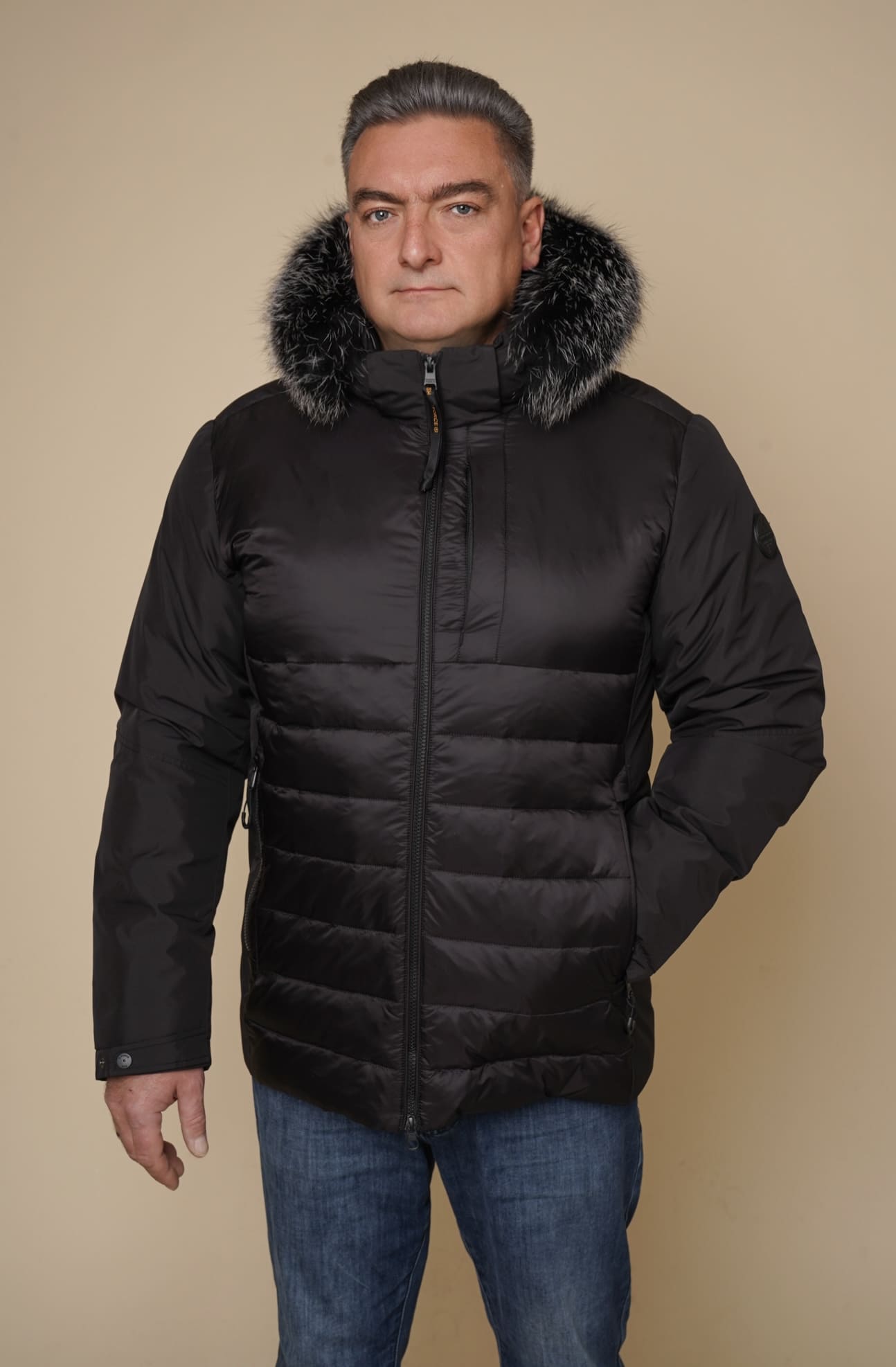 Art 1285 | Winterjacke | Herren | leicht | schwarz | Parka | Silberfuchs | 44, 46, 48, 50, 52, 54, 56. GR