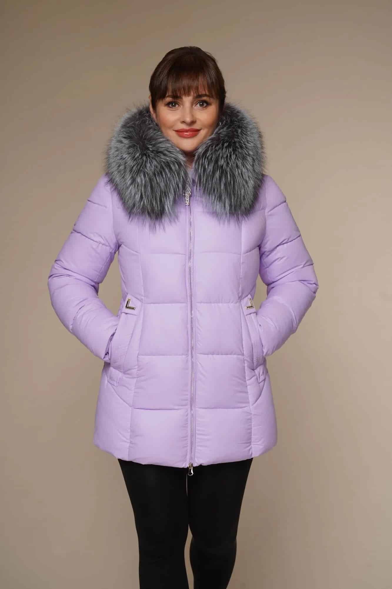 Art 100 | Winterjacke | Damen | Violet | tailliert | Silberfuchs | 42. DE-GR