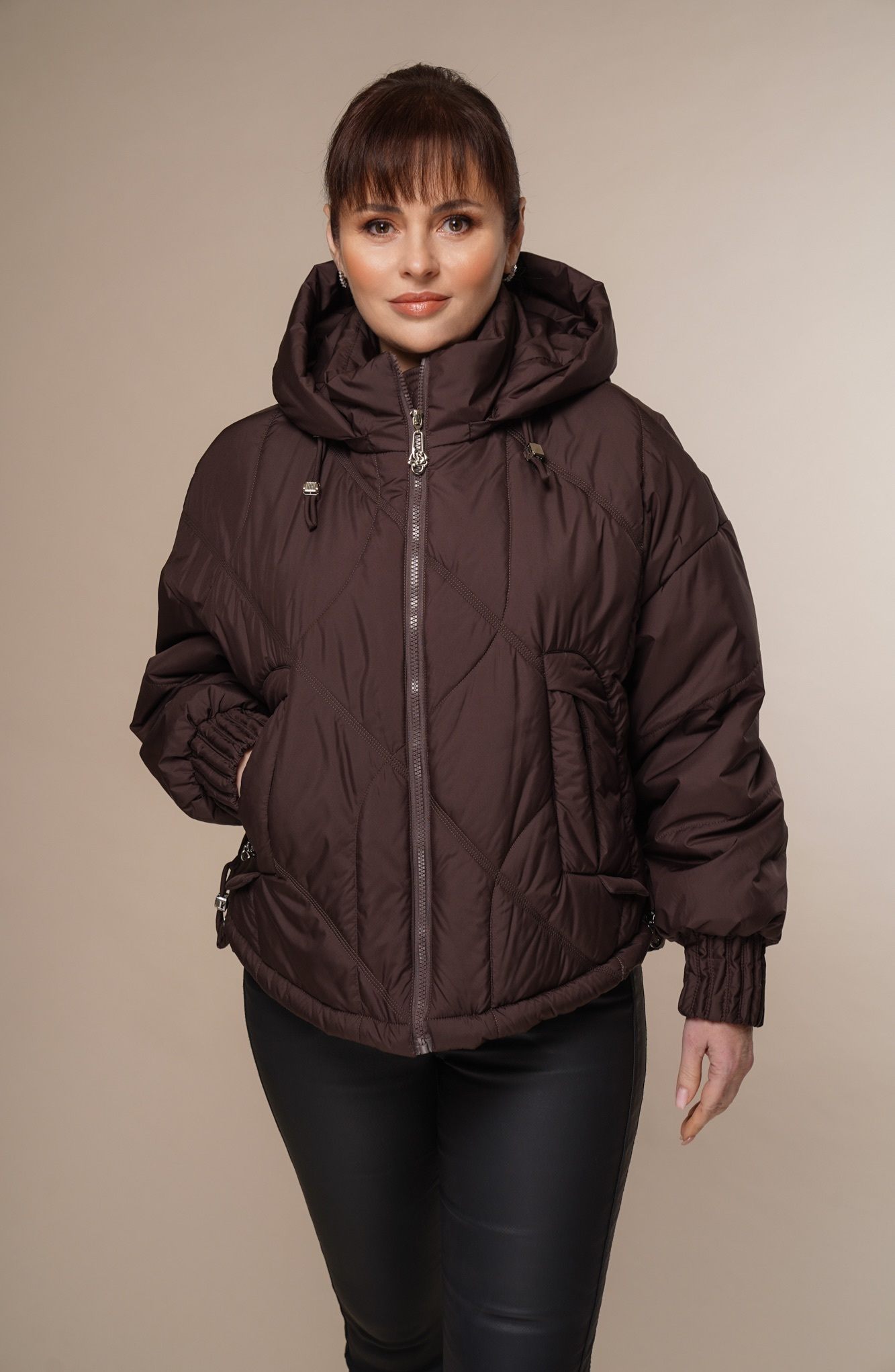 Art 006 | Steppjacke | Jacke | Damen | braun | Kapuze | Frühling | 38, 40, 42, 44, 46. DE-GR