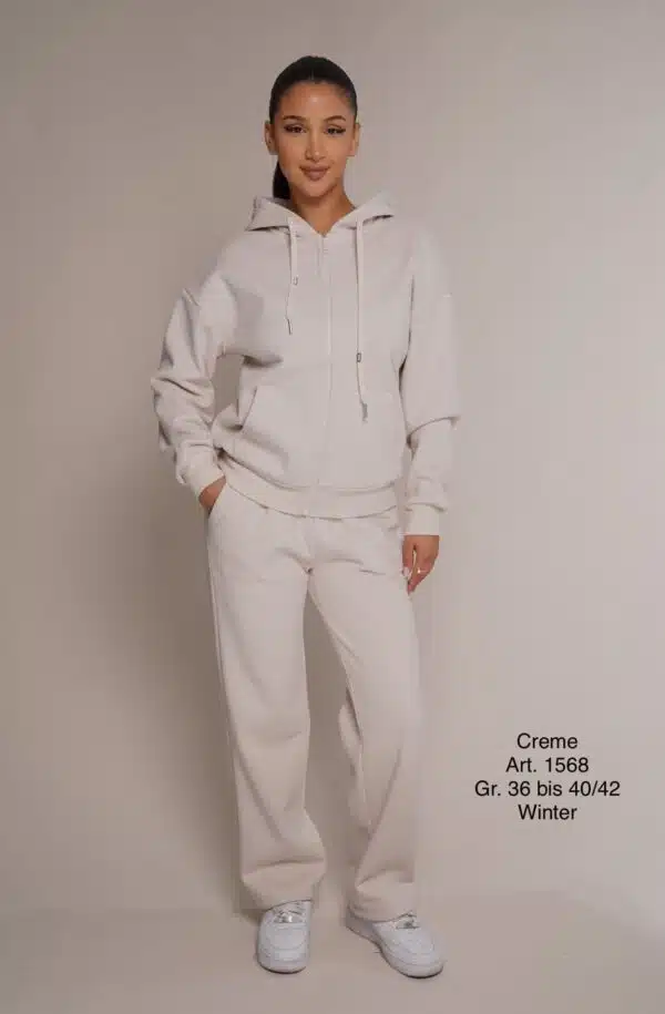 Winter 1568 | Freizeitanzug | Baumwolle | Cremefarbe | tailliert | gerade Hose | Große M