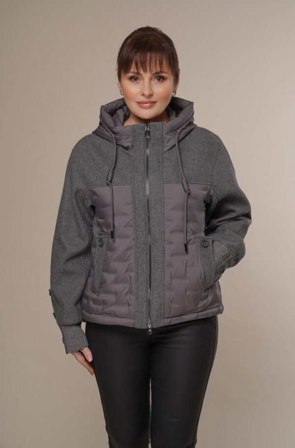 Art 175 | Steppjacke | Daunenjacke | kurz | Damen | grau | Kapuze | Frühling | 40, 42, 44, 46. DE-GR