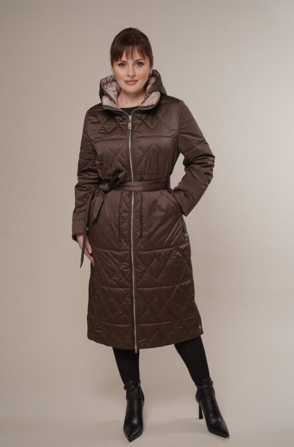 Art 242 | Mantel | Steppmantel | Damen | braun | Kapuze | Frühling | 42, 44, 46, 48, 50. DE-GR