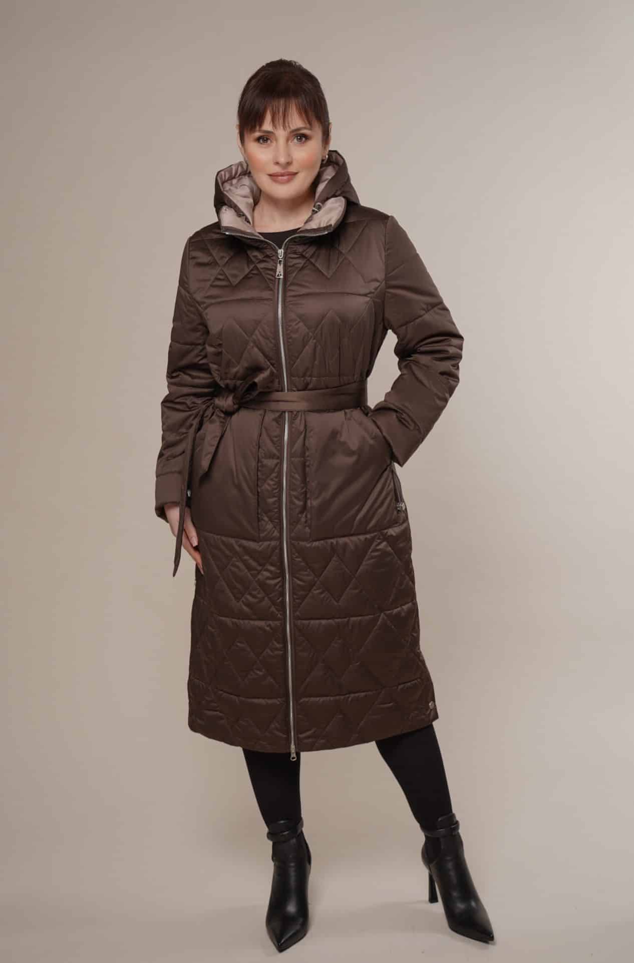 Art 242 | Mantel | Steppmantel | Damen | braun | Kapuze | Frühling | 42, 44, 46, 48, 50. DE-GR