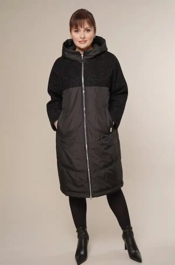 Art 391 | Mantel | Steppmantel | Damen | schwarz | Kapuze | Frühling | 42, 44, 46, 48, 52. DE-GR