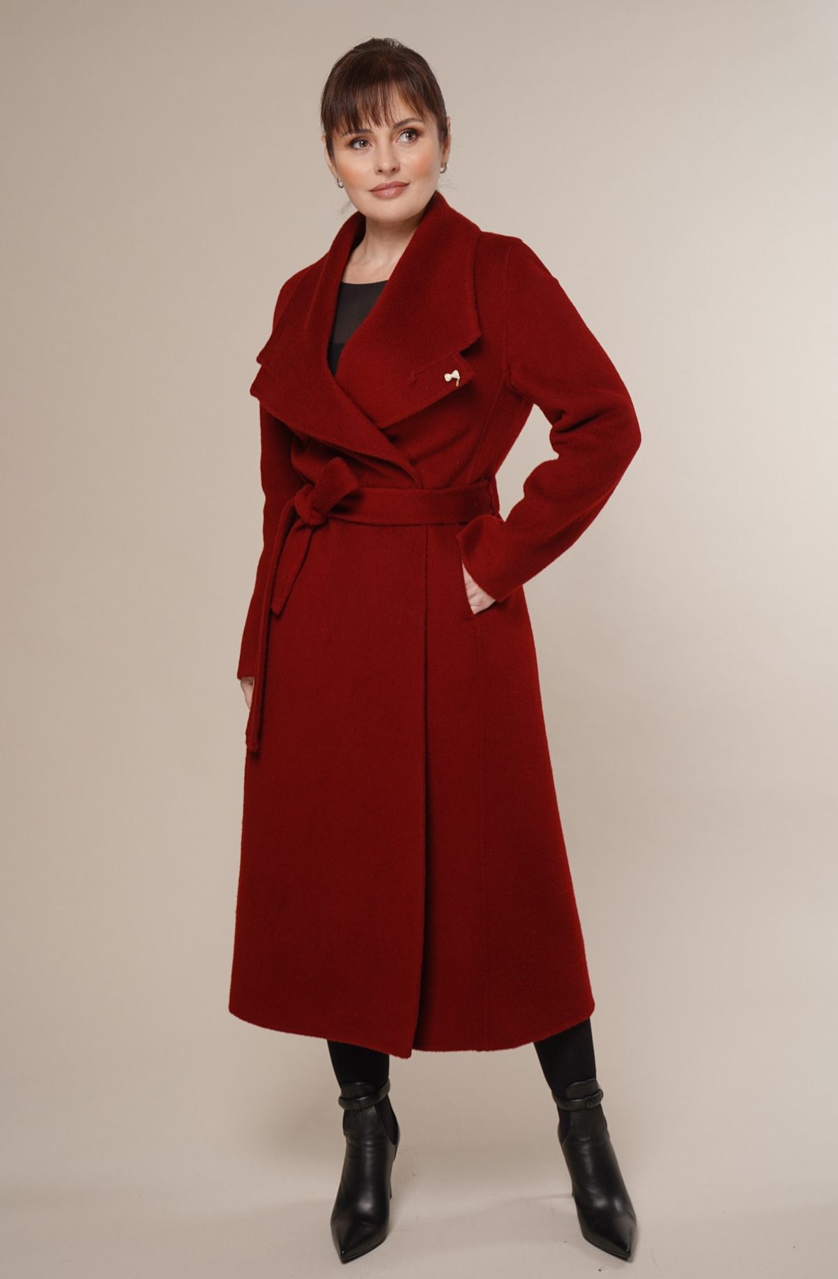 Art 861 | Mantel | lang | Damen | Wolle | weinrot | Frühling | 36, 38, 40. DE-GR