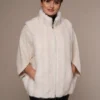 Art 085 | zweiseitige Übergangsjacke in Cremefarbe aus Kunstfell und Kunstleder bis 46. DE-GR